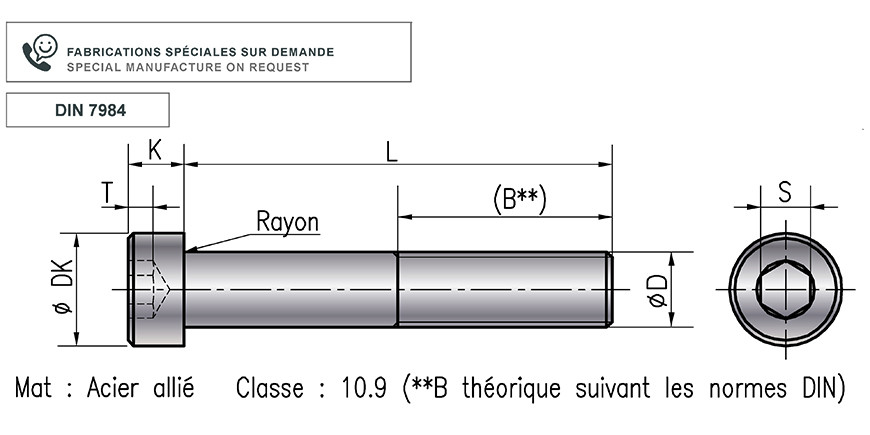 VIS 10.9 TÊTE BASSE CYLINDRIQUE A 6 PANS CREUX (CZHC) (REF. 526)
